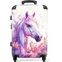 NoBoringSuitcases.com - Kinderkoffer groot - Kindertrolley koffer - Zijaanzicht van een paard in paars en roze - Rolkoffer lichtgewicht - Reiskoffer met 4 wielen - Grote trolley XL - 20 kg bagage