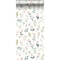 ESTAhome behang bloemen wit, roze en groen - 53 cm x 10.05 m - 139339