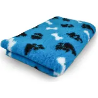 Vetbed - Hondendeken - Dierenmat - Turquoise zwarte pootjes witte botjes - Latex anti-slip 150x100cm