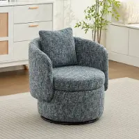 Sweiko Fauteuil - 360° draaibare - Chenille - Rond ontwerp - Met kussen - Opbergfunctie - Blauwgrijs