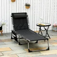 Sweiko Tuinstoel - Opvouwbaar - Met kussen - 5 verstelbare rugleuningen - Staal - Oxford doek - Zwart - 188 x 57 x 30 cm