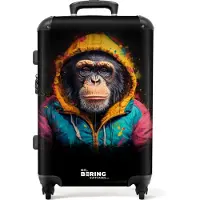 NoBoringSuitcases.com - Koffer groot - Rolkoffer lichtgewicht - Aap met kleurrijk vest - Reiskoffer met 4 wielen - Grote trolley XL - 20 kg bagage