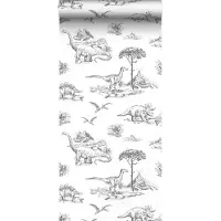 ESTAhome behang dinosaurussen zwart wit - 53 cm x 10.05 m - 139269