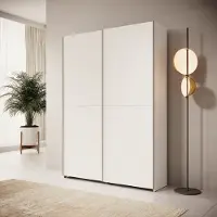 Meubella - Helvar - Kledingkast met schuifdeuren - Wit - 150x39x211 cm