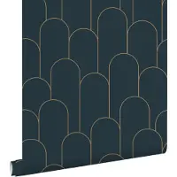 ESTAhome behang art deco motief donkerblauw en goud - 53 cm x 10.05 m - 139657