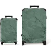 NoBoringSuitcases.com - Kofferset 2 delig - Koffer lichtgewicht - Groen marmer - Reiskoffer set met 4 wielen - Handbagage trolley - Middelgrote rolkoffer - Ruimbagage koffer - Koffers met TSA slot