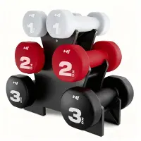 Hop-Sport Hop Sport – Dumbbellset met Standaard – Neopreen Halters – 1 kg 2 kg 3 kg – Set van 6