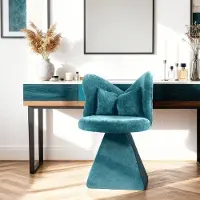 MODFU - Draaistoel - 360 Graden Draaibaar - Armloos - Voor Woonkamer Of Eethoek - Chenille-Velours - Blauw