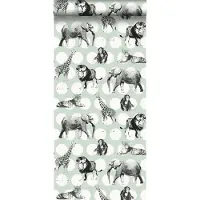 ESTAhome behang dieren met stippen mintgroen en zwart - 53 cm x 10.05 m - 128713