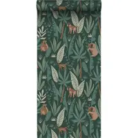 ESTAhome behang jungle apen donkergroen - 53 cm x 10.05 m - 139234