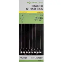 Korum Supersteel Big Fish Braided Hair Rigs 6 Barbless (8 pcs) - Maat : Haak 12 - 0.25mm