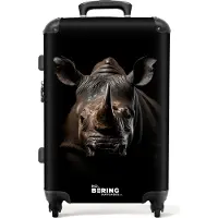 NoBoringSuitcases.com - Koffer groot - Rolkoffer lichtgewicht - Neushoorn vooraanzicht op zwarte achtergrond - Reiskoffer met 4 wielen - Grote trolley XL - 20 kg bagage