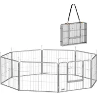 PawHut Welpenauslauf 60 cm Hoch, 8-TLG Hundelaufstall Welpenlaufstall mit Gurt und Tür, Freilaufgehege für kleine Hunde, Meerschweinchen, Kaninchen, Stahl, Silber