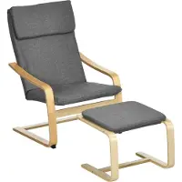 HOMCOM Fauteuil met voetenbank, fauteuilset, linnenlook, massief hout, grijs+naturel