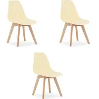 Leobert Set van 3 Eetkamerstoelen KITO – Crème – Beuken Poten – Kuipstoel met Kunststof Zitting – Tijdloos Design, Functioneel en Duurzaam, Geschikt voor Woonkamer, Eetkamer en Kantoor