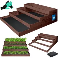 KOTARBAU Verhoogd bloembed, verhoogde bloembak voor tuin, kweekbak, 120 x 120 cm, met handschoenen met klauwen, bruin ge?mpregneerd, bloembak, palletframe, plantentoren, verhoogde plantenkit