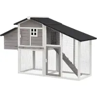 Vente-unique Kippenhok van hout met omheining - 4 kippen - L173 x D64 x H108 cm - Wit en grijs - LEVAS