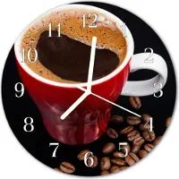 Tulup Wandklok - Kopje koffie Moderne Glazen Wandklok - 30fi cm - Bruin Wandklok Glas Met Motief - Witte Handen - Ronde Wandklok - Glazen Klok Met Print - Wandklok Glas Met Motief