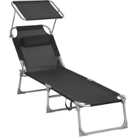 Acaza Ligbed Tuin - Ligstoel Tuin - Zonnebed - Stretcher - Ligzetel Buiten - Ligbed Opvouwbaar - Strandbed - Lounge Bed - Tot 150 kg - Inclusief Kussen, Zonnescherm en 4 Standen - Draagbaar - Zwart