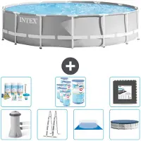 Intex Ronde Zwembad met Prismaframe – 427 x 107 cm – Grijs – Inclusief pomp – Ladder – Bodemzeil – Afdekking – Onderhoudspakket – Filter – Bodemtegels