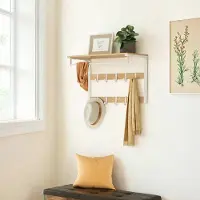 Songmics Wandkapstok – Hout – Eiken en wit/grijs en zwart/rustbruin – 10 afneembare haken met plank