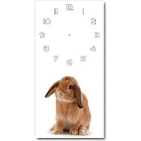 Tulup Wandklok - Rode Konijn Wandklok Glas Decoratie - 30x60 cm - Oranje Gekleurde Glazen Klok - Witte handen - Rechthoekige Klok - Klok Glas Met Opdruk - Moderne Wandklok Glas
