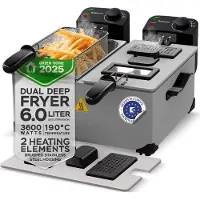 TurboTronic Frytownica , dubbele frituurpan, traditioneel, op olie, met twee compartimenten, 3600W, 2x3L, totale capaciteit 6L, zilverkleurig