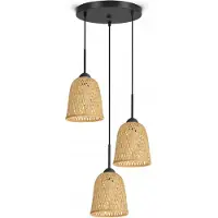 Luxolar Bamboe Hanglamp Zwart/Natuurlijk - Boho Stijl, E27, Max 60W