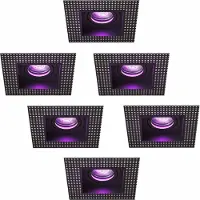 LEDVION – 6x Trimless Smart LED Inbouwspot Vierkant 130x130mm – Zwart – Dimbaar – Kantelbaar – GU10 – RGB+CCT – 4.9W – IP20