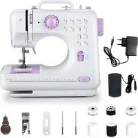 AjieQaQ Mini Draagbare Naaimachine – 12 Steken, 2 Snelheden, LED-verlichting, Inclusief Voetpedaal, 230V & Batterij – Voor Beginners