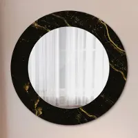 Coloray Bedrukte Spiegel - Zwart marmer Wandspiegel Decoratieve Print - 60 cm - Zwart Bedrukte Spiegel - Wandspiegel Decoratieve Print - Bedrukte Spiegel - Spiegel Met Bedrukte Lijst