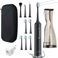 HAIDU 3 in 1 Elektrische Tandenborstel met Waterflosser – 4 Verschillende Opzetstukken – Inclusief Oplader – 5 Opzetborstels – 180ml Waterreservoir – Reisetui – Zwart – Premium Plus Bundel
