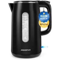 Aigostar Waterkoker Elektrisch 1.7L - Dubbelwandig & Cool-touch - Innovatief 3-Staps Deksel - 2200W - RVS Binnenwerk - Zwart