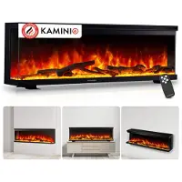 KAMINIO Elektrische haard LEA - Elektrische 3-in-1 haard met panoramaweergave, verwarming, 3D-vlameffect, 12 vlamkleuren, afstandsbediening - 60 inch