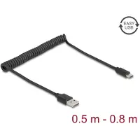 DeLOCK USB-C - Easy-USB-A spiraalkabel | USB2.0 | QC 18W | zwart | 0,80 meter