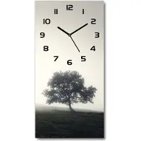 Tulup Wandklok - Eenzame boom Glazen Wandklok Design - 30x60 cm - Grijs Klok Glas Met Opdruk - Zwarte handen - Rechthoekige Klok - Wandklok Glas Met Motief - Decoratieve Glazen Klok