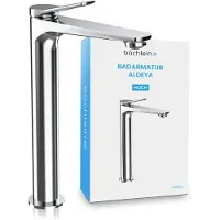 Bächlein badkamerkraan Aldeya high in modern design, extra hoge ééngreepsmengkraan voor opzetwastafel met bevestigingsset, badkamerkraan chroom