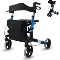 Mobiclinic Trajano - Rollator - Lichtgewicht en opvouwbaar - Tot 100 kg - 4 wielen - Looprek met wielen - Met zitje en tas - Wandelstok houder - Aluminium - Verstelbaar - Blauw