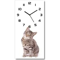 Tulup Wandklok - Kat Wandklok Glas Met Motief - 30x60 cm - Bruin Decoratieve Glazen Klok - Zwarte handen - Rechthoekige Klok - Gekleurde Glazen Klok - Glazen Klok Met Print