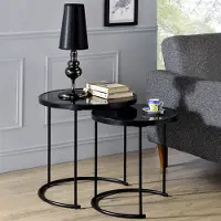 Idimex Salontafel LEYRE set van 2 met glazen blad zwart modern met decoratie