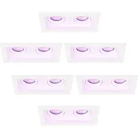 LEDVION – 6x Smart LED Inbouwspot Dubbel Rechthoek 185x100mm – Wit – Dimbaar – Kantelbaar – GU10 – RGB+CCT – 4.9W – IP20