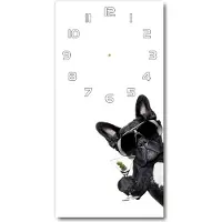 Tulup Wandklok - Martini Dog Gekleurde Glazen Klok - 30x60 cm - Zwart Glazen Klok Met Print - Witte handen - Rechthoekige Klok - Moderne Wandklok Glas - Wandklok Glas Decoratie