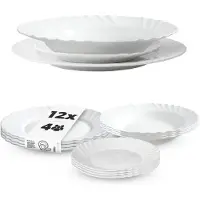 Kadax servies 12-delig, servies voor 4 personen, servies met soepbord, dessertbord en dinerbord, bordset van opaalglas, servies (wit)