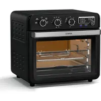 Klarstein AirGlaze heteluchtfriteuse – 34 liter, 2000 watt, 9 programma's, bediening met draaiknop, draaispit, panoramisch venster, accessoireset: grillrooster, braadmand, bakplaat, draaispit, zwart
