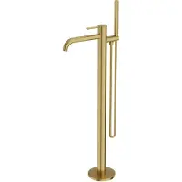 Domino Vrijstaande Badkranen met Handdouche ORION – Gouden - Badmengkraan Mengkraan - Keramische Cartouche, ééngreeps - Kraan voor extra hygiëne en comfort - Stijlvol Ontwerp