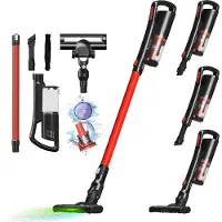 TurboTronic accustofzuiger - TT-LV8 - draadloze 2-in-1 steel- en handstofzuiger, 120 W, 11 kPa, Laser LED, 3 standen, 40 min accu, zakloos, voor parket en dierenharen Rood