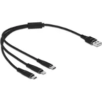 DeLOCK USB Charging Cable 3 in 1 Type-A to Lightning / Micro USB / USB Type-C 30 cm black