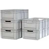 Ssi Stapelbak Eurobox serie EF 6220 - PP - L 600 x B 400 x H 220 mm - 43,5 l - gesloten wanden - open handgrepen - grijs - set van 5 st