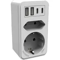 Calex adapterstekker | Type F, Type C, USB-A, USB-C | Geschikt voor Nederland | Wit