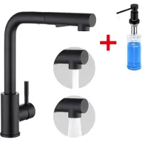 CECIPA MAX Keukenkraan Met Uittrekbare Uitloop Zwart - Met Zeepdispenser 300ML - 360° draaibare keukenkraan - keukenkraan uittrekbaar - Zwart